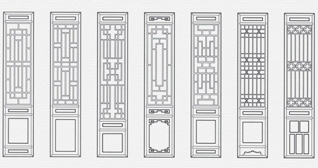 双城常用中式仿古花窗图案隔断设计图